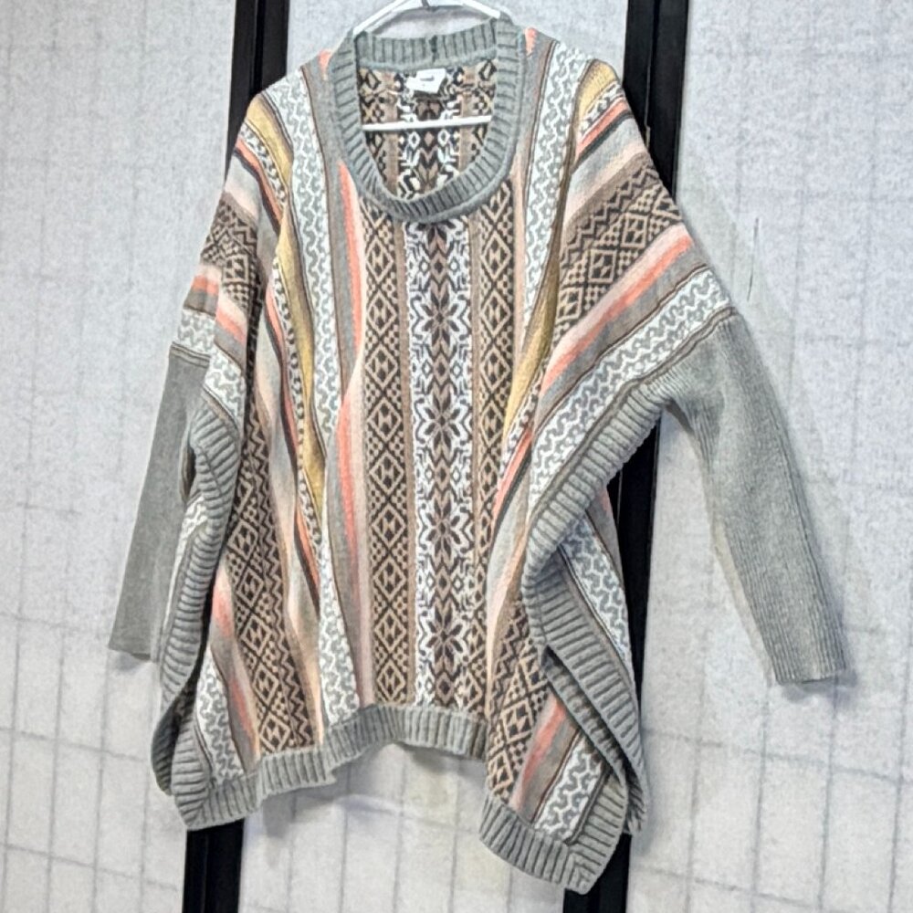 Cabi Fair Isle Stripe Oversize Poncho Serape Sweater S Open Side Long Sleeve Top - Picture 5 of 13